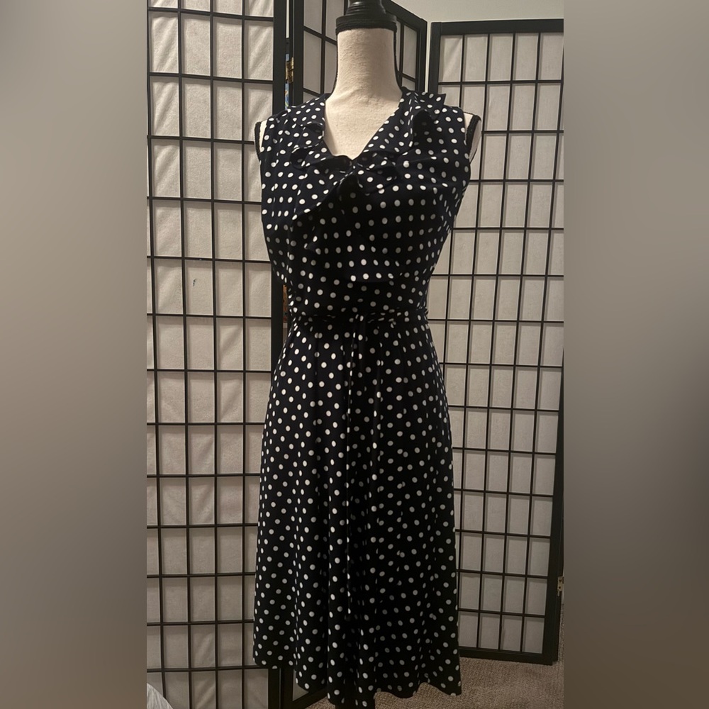 Chaps Navy Polka Dot Midi Dress